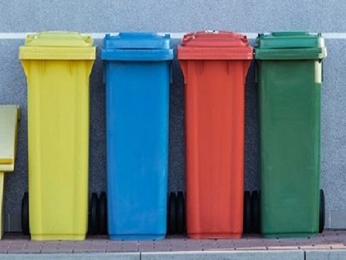 multicoloured recycling bins