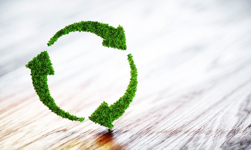 three arrows made of green leaves looping round in a circle to represent a circular, green economy
