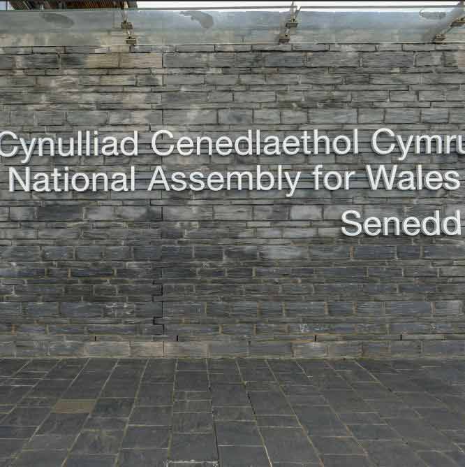 An image showing the sign for the National Assembly for Wales